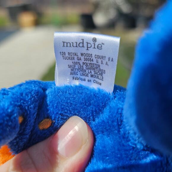 Mudpie Blue Orange Dinosaur Plush Baby Toy Hand Floppy Pocket Lovey Comfie Play - Picture 8 of 8
